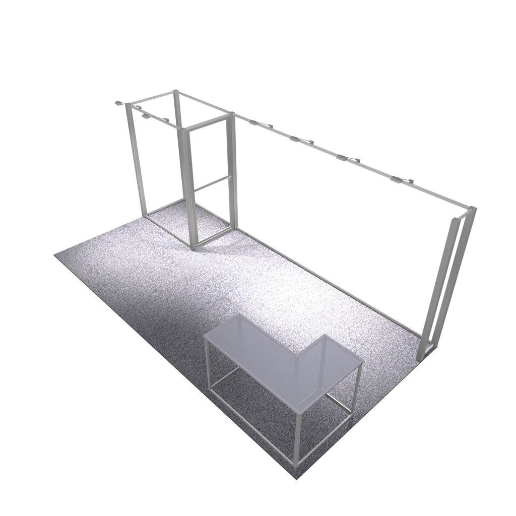 Hardware components for Model 1412 10x20 inline booth by Artsoft Expo Solutions Inc., showing frame and connectors.