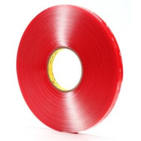 3M 4910 VHB acrylic tape in clear, 36 yards, available in 1/2", 3/4", 1", and 2" widths, shown in image.