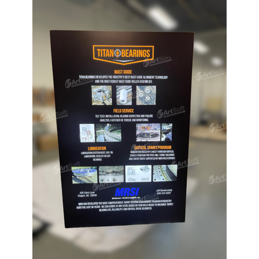 Backlit 5ft SEG popup display by Artsoft Expo Solutions Inc. showcasing vibrant illuminated fabric graphics for trade shows.