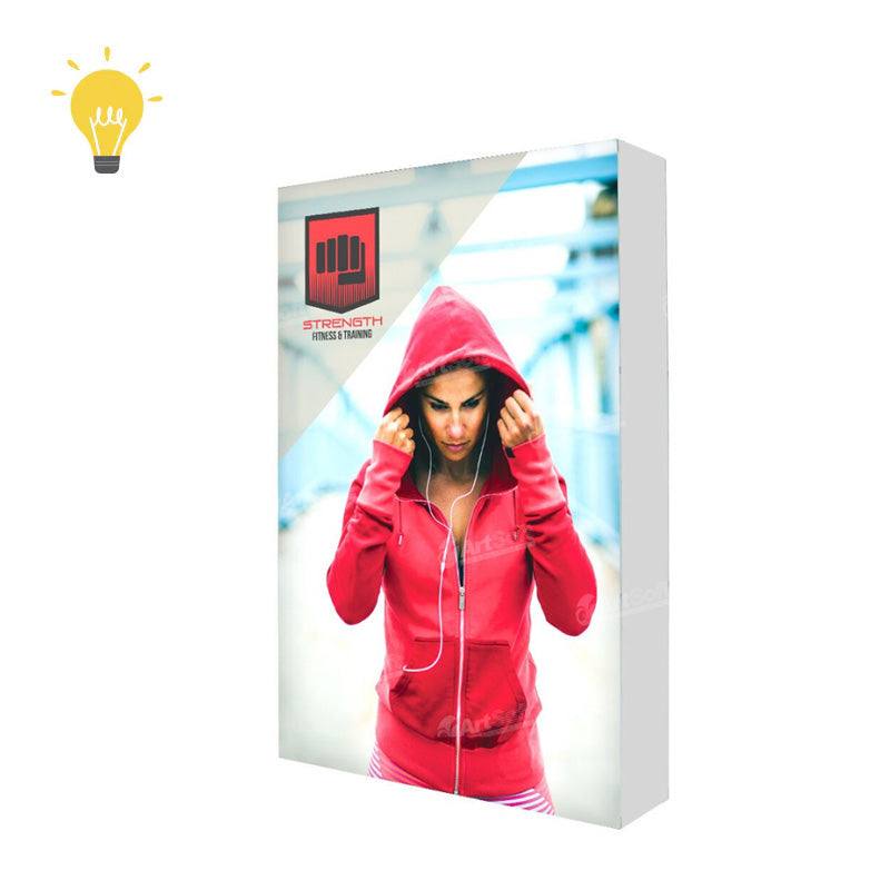 5ft backlit SEG popup display by Artsoft Expo Solutions Inc. with illuminated fabric backdrop for trade shows and events.