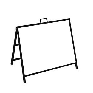 Metal A-frame sidewalk sign by Artsoft Expo Solutions Inc. with a blank display board for outdoor advertising or directional messages.