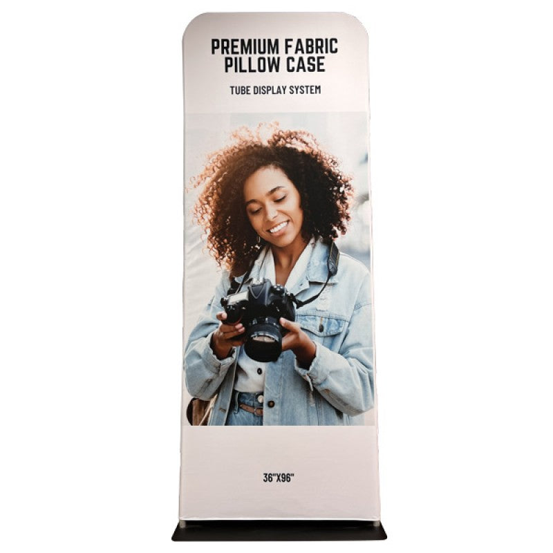 Premium fabric stand by Artsoft Expo Solutions Inc. featuring a sleek, double-sided display with a sturdy frame and vibrant fabric graphics.
