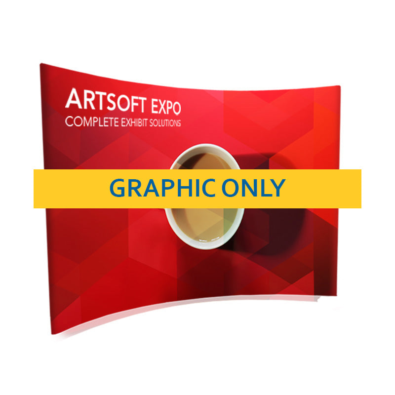 Curved 10-foot fabric wall graphic by Artsoft Expo Solutions Inc., showcasing vibrant, high-resolution fabric wall display for events.