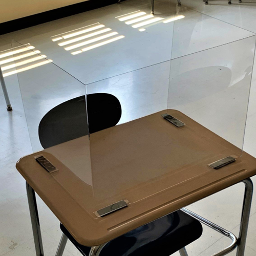 Artsoft Expo school desk divider protective screen made of PETG, designed to provide a clear barrier for student safety.