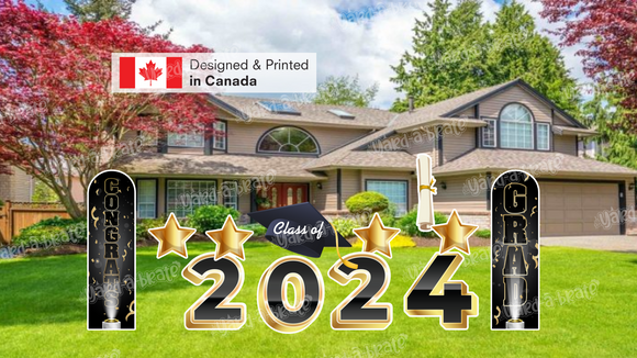 Graduation Sign Package – Class of 2024 - 47” Tall + Decors (Total 12 pcs) | Yard Sign Outdoor Lawn Decorations