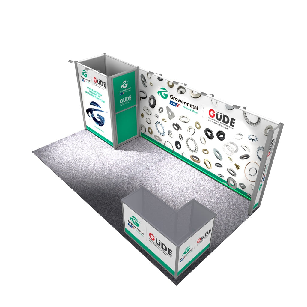10x20 inline booth by Artsoft Expo Solutions Inc., featuring a door and counter setup for trade shows and exhibitions.