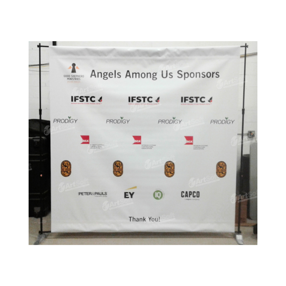 Large Artsoft Expo Solutions Inc. banner frame with sturdy metal construction and sleek black finish, ideal for trade shows and events.