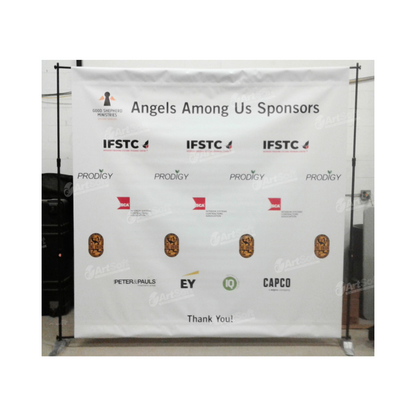 Large Artsoft Expo Solutions Inc. banner frame with sturdy metal construction and sleek black finish, ideal for trade shows and events.