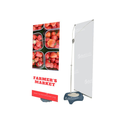 Outdoor banner stand by Artsoft Expo Solutions Inc. featuring a colorful, weather-resistant display for promotional events.