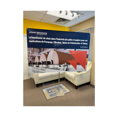 Hanging X-stand by Artsoft Expo Solutions Inc. displaying a sturdy metal frame with hooks for event signage or banners.