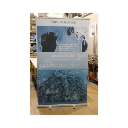 RB120 47-inch Artsoft Expo Solutions Inc. display stand with a sleek black finish and adjustable height for trade shows or events.