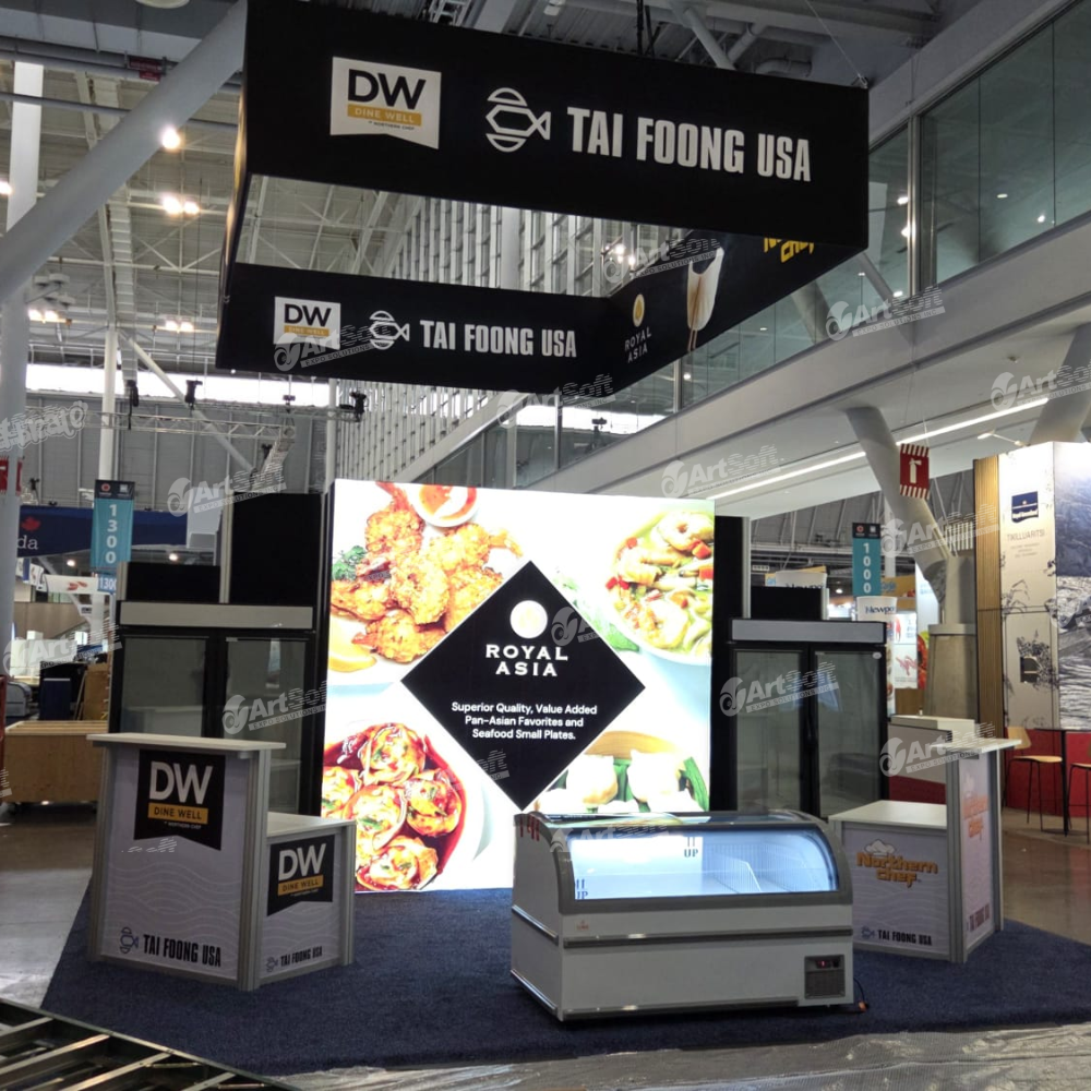 10ft wide x 10ft high Frameless tension fabric lightbox display printed and assembled by Artsoft.