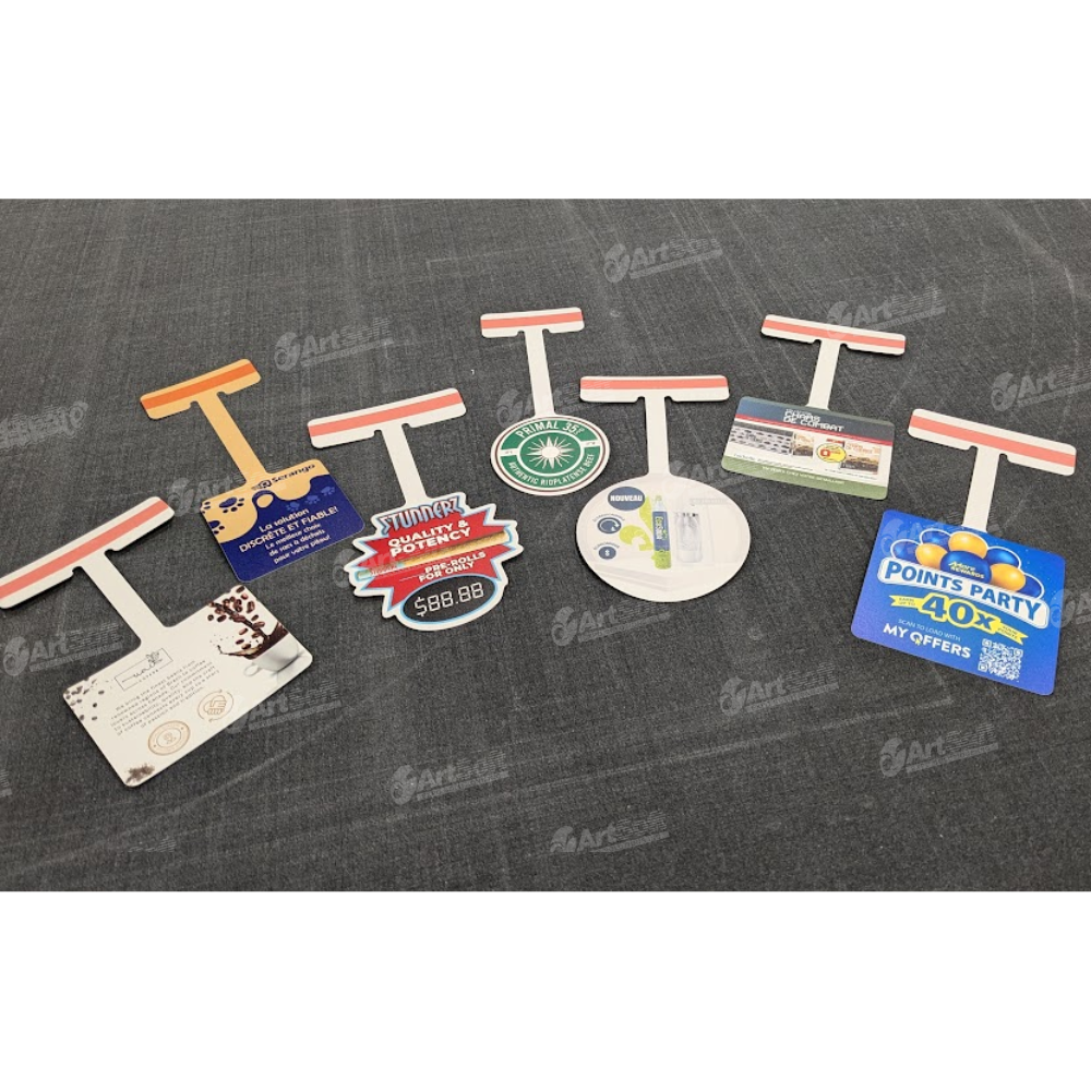 A 4x4 inch square shelf wobbler sign highlighting a retail promotion.