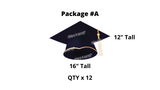 Graduation Hat Cap - Black - 12" Tall or 16" Tall (Total 6pcs or 12pcs) | Yard Sign Outdoor Lawn Decor | Happy Birthday Set