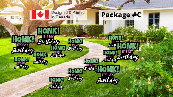 HONK! It's my Birthday Signs Green Glitter (Pink Text) Package – 14