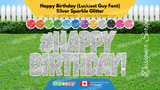 Happy Birthday (Sparkle Glitter) 24" Tall Individual Lettering (Luckiest Guy Font) with Hashtag Sign (Total 15 pcs) | Yard Sign Outdoor Lawn Decorations | Yardabrate Designer Series
