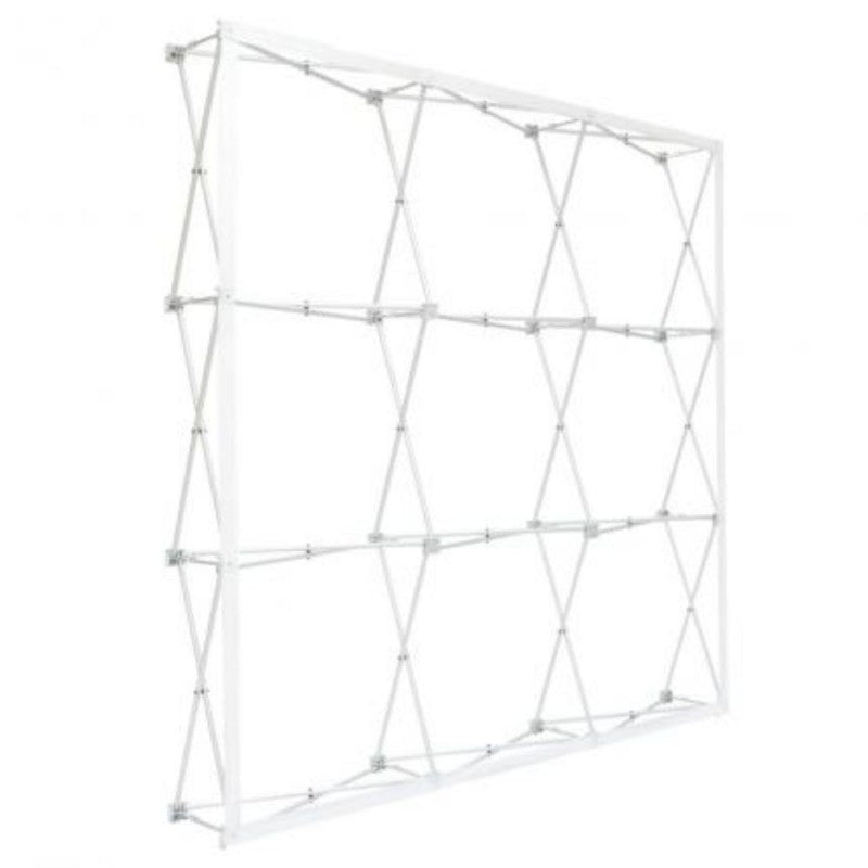 The bare lightweight aluminum frame structure of the 8ft tradeshow pop up display before the fabric is attached.