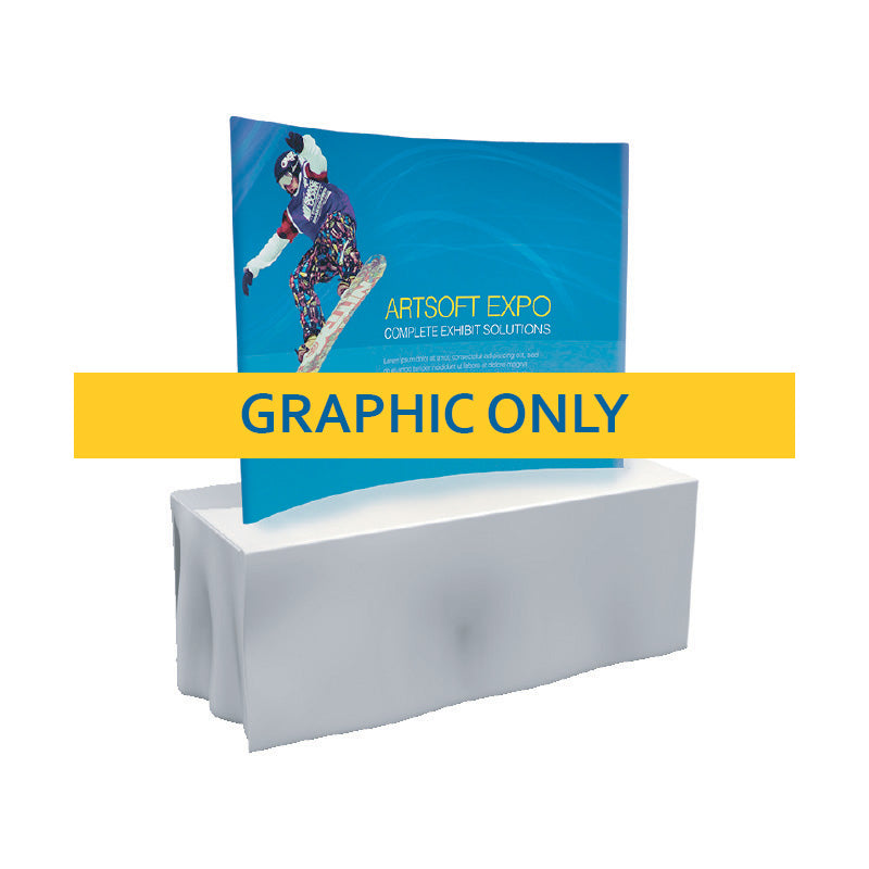 Curved 6-foot fabric wall graphic from Artsoft Expo Solutions Inc. showcasing a flexible, high-quality fabric display for trade shows.