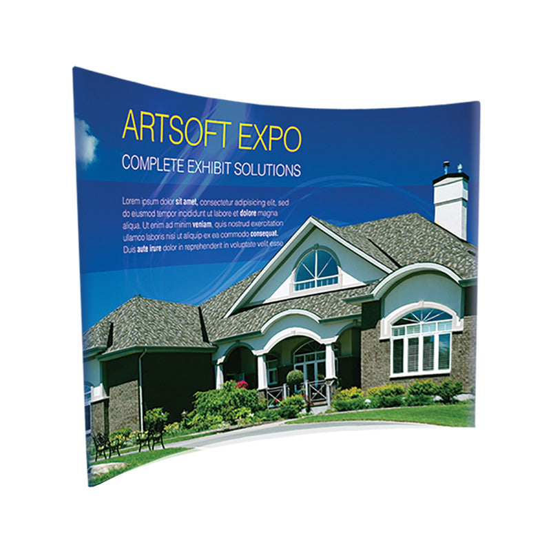 8ft curved fabric wall display by Artsoft Expo Solutions Inc., showcasing the flexible, professional fabric wall backdrop.