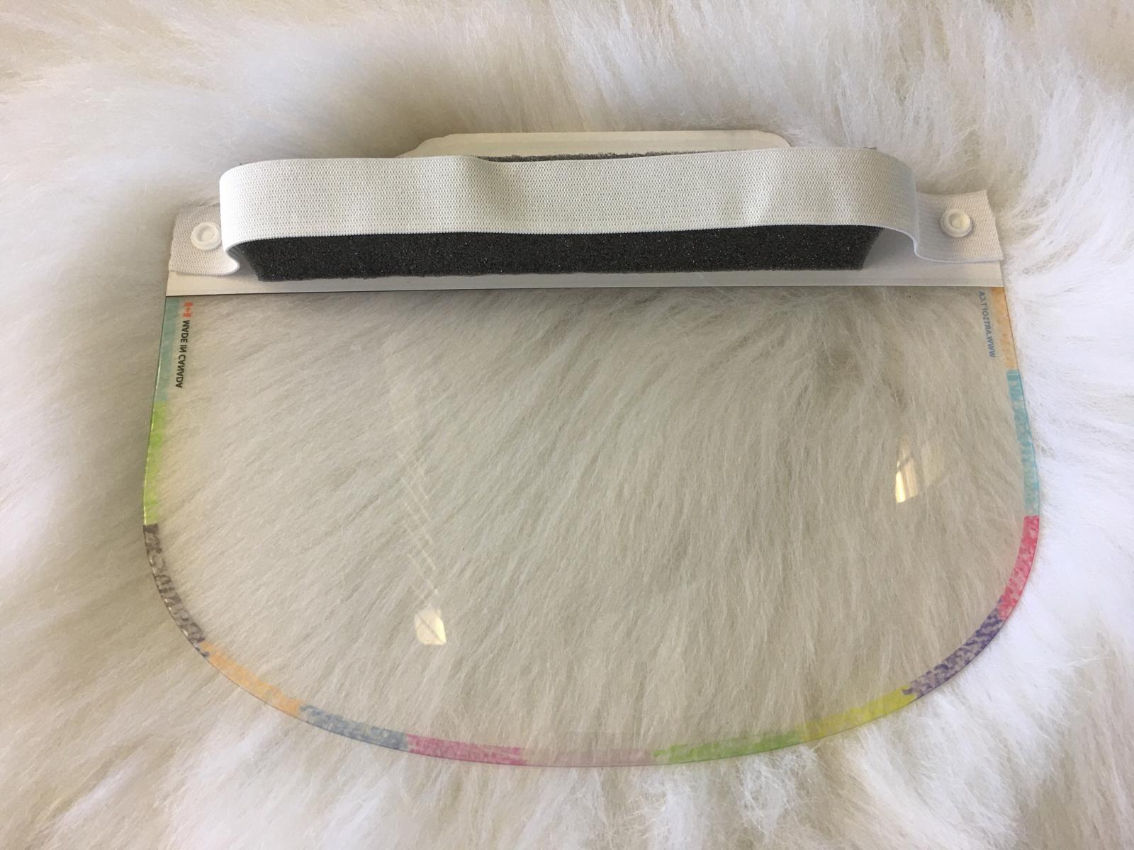 Kids face shield from Artsoft Expo Solutions DIY Collection, clear plastic shield with adjustable head strap for children.