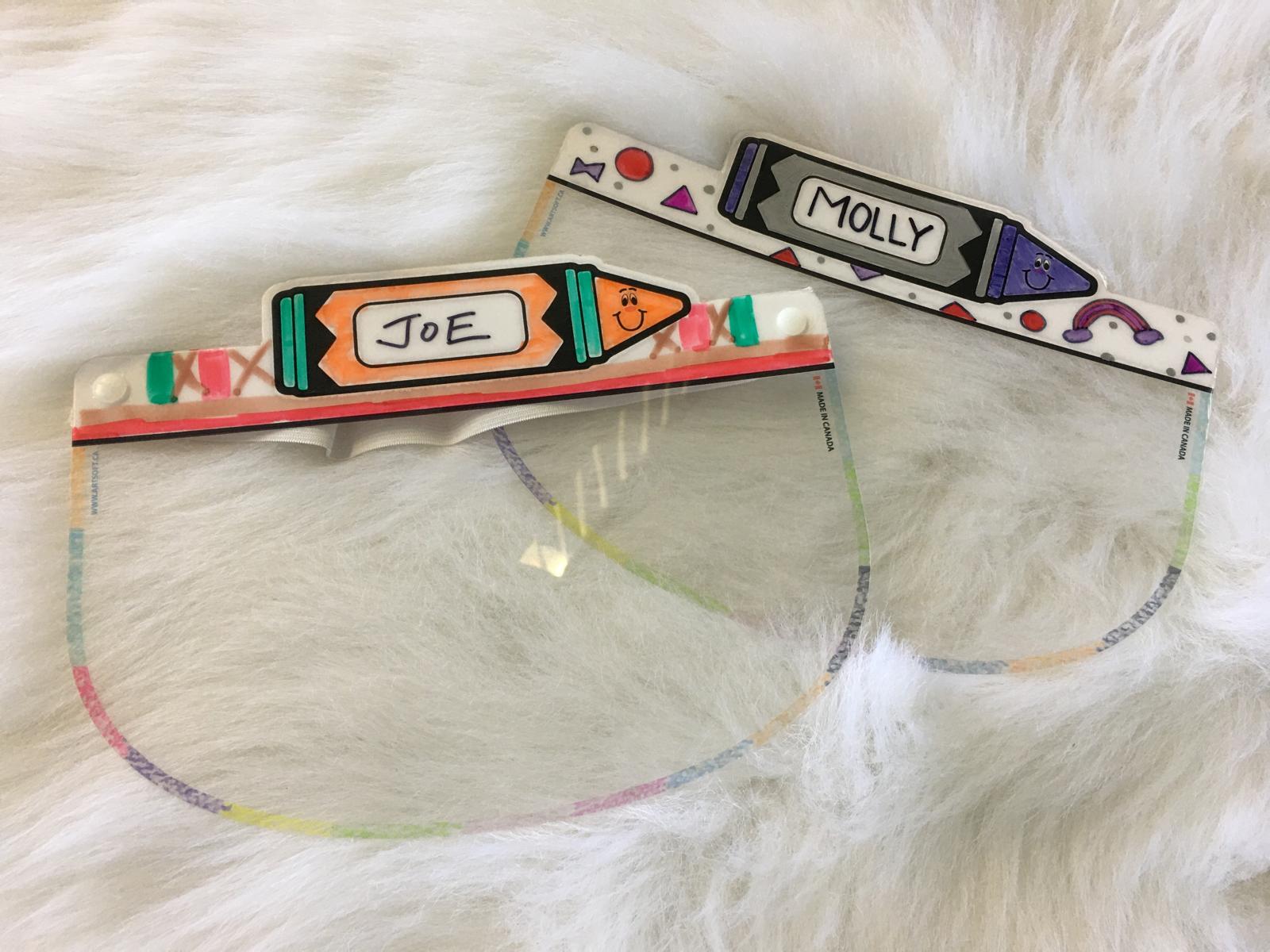 Kids face shield from Artsoft Expo Solutions DIY Collection, made in Canada, featuring a colorful design for children.