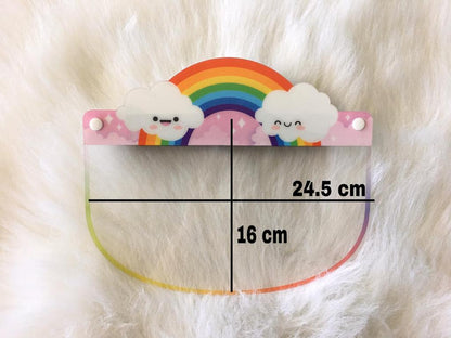 Kids face shield from Artsoft Expo Solutions Inc. Weather Collection, showing clear protective front and adjustable head strap.
