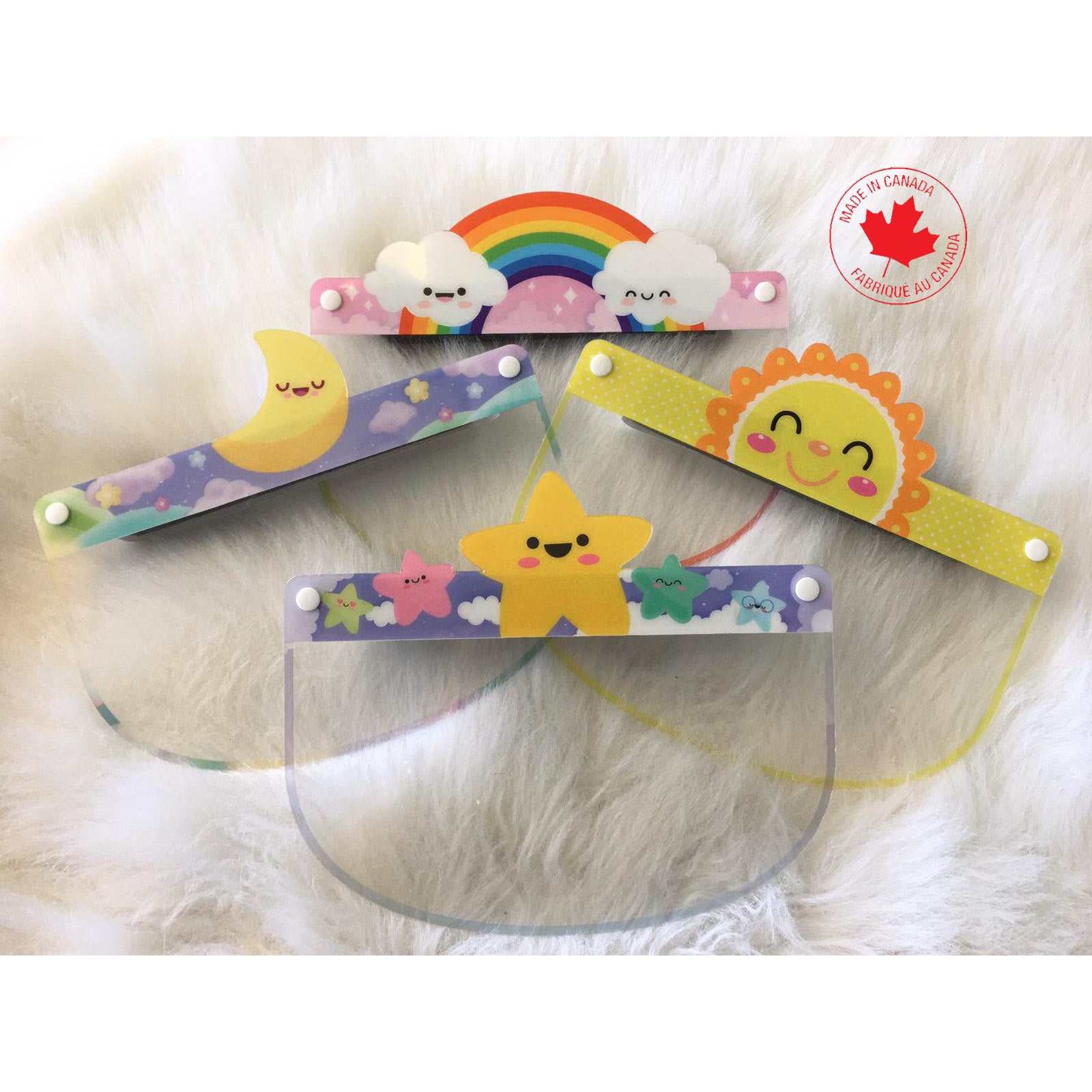 Kids face shield from Artsoft Expo Solutions Inc., Weather Collection, showing a clear protective shield designed for children.