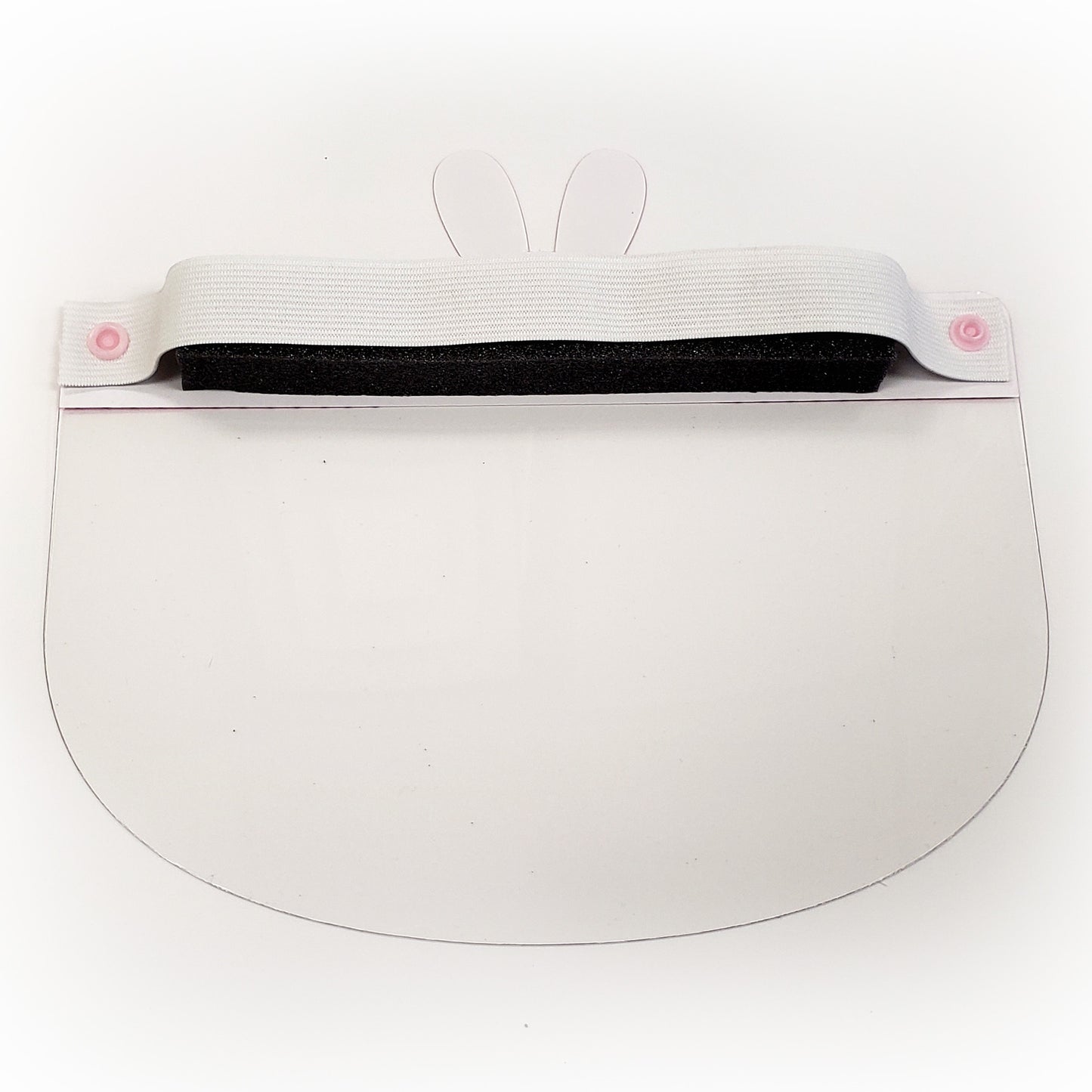 Kids face shield from Artsoft Expo Solutions Inc. featuring animal designs, with a bunny image on the back of the shield.