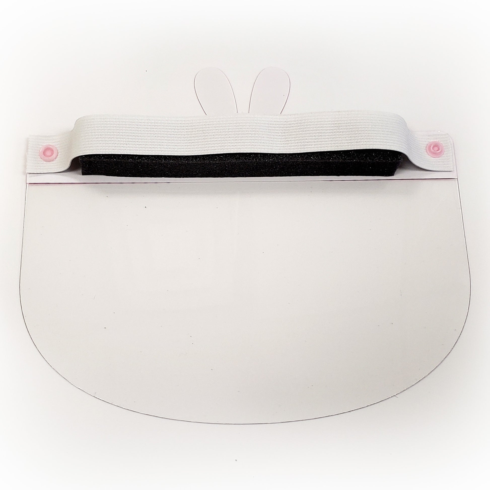 Kids face shield from Artsoft Expo Solutions Inc. featuring animal designs, with a bunny image on the back of the shield.
