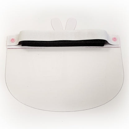 Kids face shield from Artsoft Expo Solutions Inc. featuring animal designs, with a bunny image on the back of the shield.