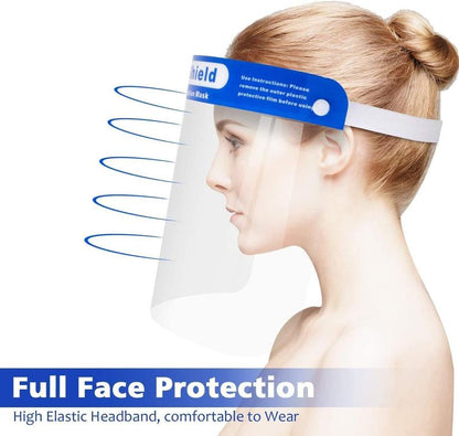 Clear face shield from Artsoft Expo Solutions Inc., made in China, showing the transparent protective shield and headband.