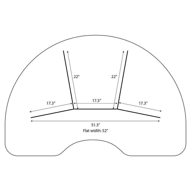 Half-circle kidney-shaped protective screen sneeze guard divider by Artsoft Expo, designed for safety and visibility.