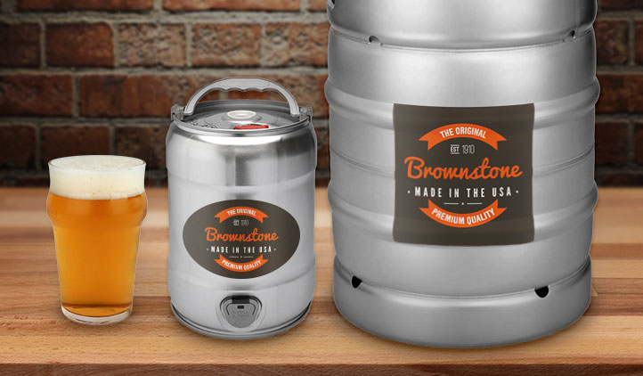 Round rectangle poly roll labels by Artsoft Expo Solutions Inc. shown on a surface, ideal for keg labeling and product branding.