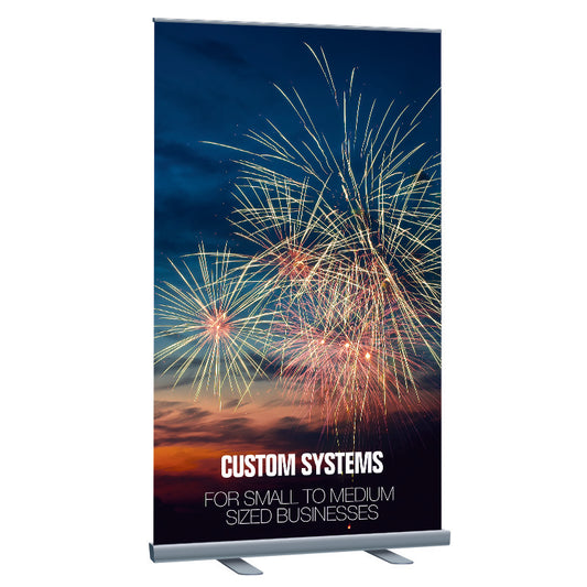 Artsoft Expo Solutions RB120 47-inch display stand with sturdy frame and adjustable features, suitable for trade shows and exhibitions.