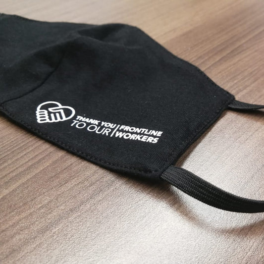 Black stylish face mask made in Mexico by Artsoft Expo Solutions Inc., non-medical use, comfortable and reusable for daily wear.