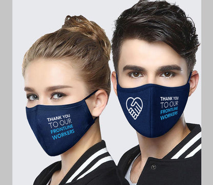 PACK of 2 | Blue and Black | Thank You to Our Frontline Workers - Reusable non medical face mask - Adult unisex