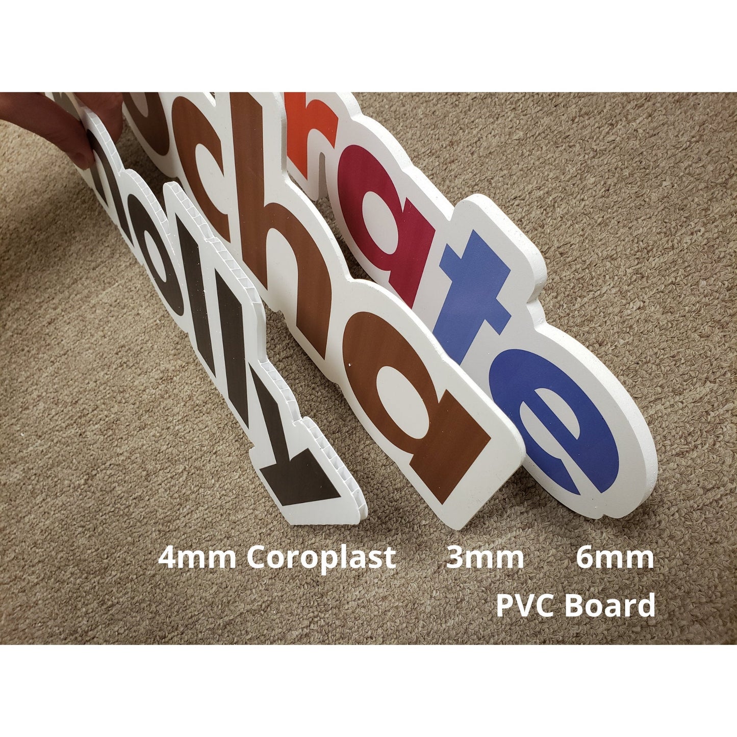 Precision die-cut business logo printed on durable 3mm PVC board.