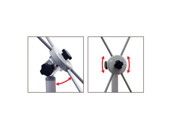 Hanging X-Stand by Artsoft Expo Solutions Inc. with sturdy metal frame and adjustable hooks for trade show or event displays.