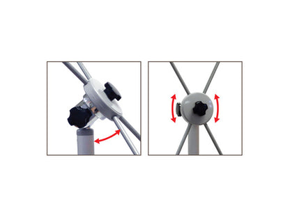 Hanging X-Stand by Artsoft Expo Solutions Inc. with sturdy metal frame and adjustable hooks for trade show or event displays.