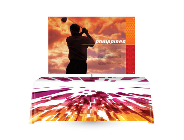 Hanging X-Stand by Artsoft Expo Solutions Inc. featuring sturdy metal frame and secure hanging hooks for trade show displays.