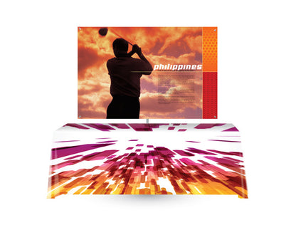 Hanging X-Stand by Artsoft Expo Solutions Inc. featuring sturdy metal frame and secure hanging hooks for trade show displays.