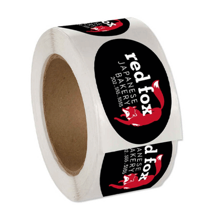 Oval-shaped roll labels from Artsoft Expo Solutions Inc., featuring rounded rectangle/oval design for versatile label applications.
