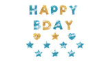Light Blue & Gold Glitter Happy B-day Letters Yard Card Sets 15" Tall (Total 19pcs) | Yard Sign Outdoor Lawn Decor | Happy Birthday Set