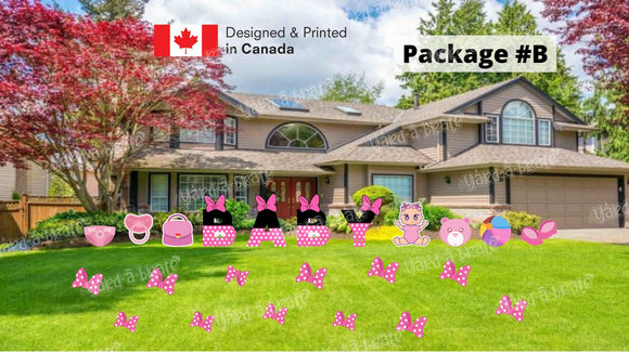 Minnie Theme Baby Shower (Girl) – Girl 20” Tall + Letters 24” Tall + Decors (Total 9pcs or 23pcs) | Yard Sign Outdoor Lawn Decorations