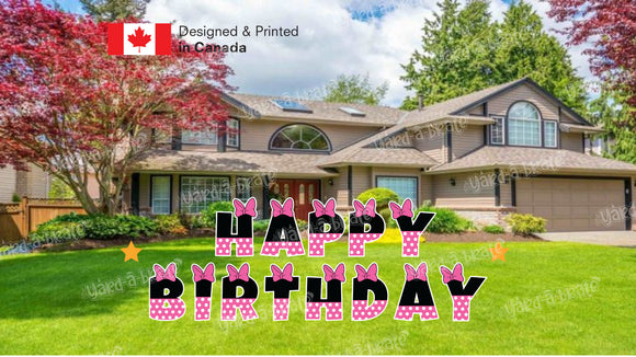 Happy Birthday (Black & Pink Mouse Style) Letters Yard Card Sets 24