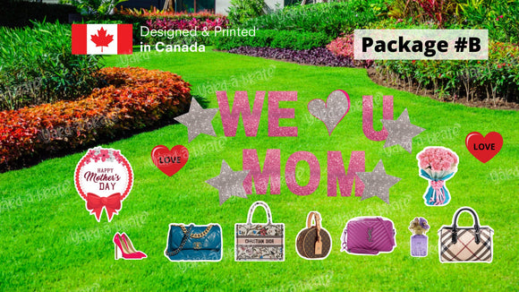 Mother's Day – Mother’s Day Sign 24” Tall + Purses + Decors (Total 10 or 22pcs)  | Yard Sign Outdoor Lawn Decorations