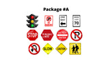 Cars and Road Signs Package – Traffic Light 16” Tall + Road Signs + Cars 12”-16” Tall  (Total 19pcs) | Yard Sign Outdoor Lawn Decorations