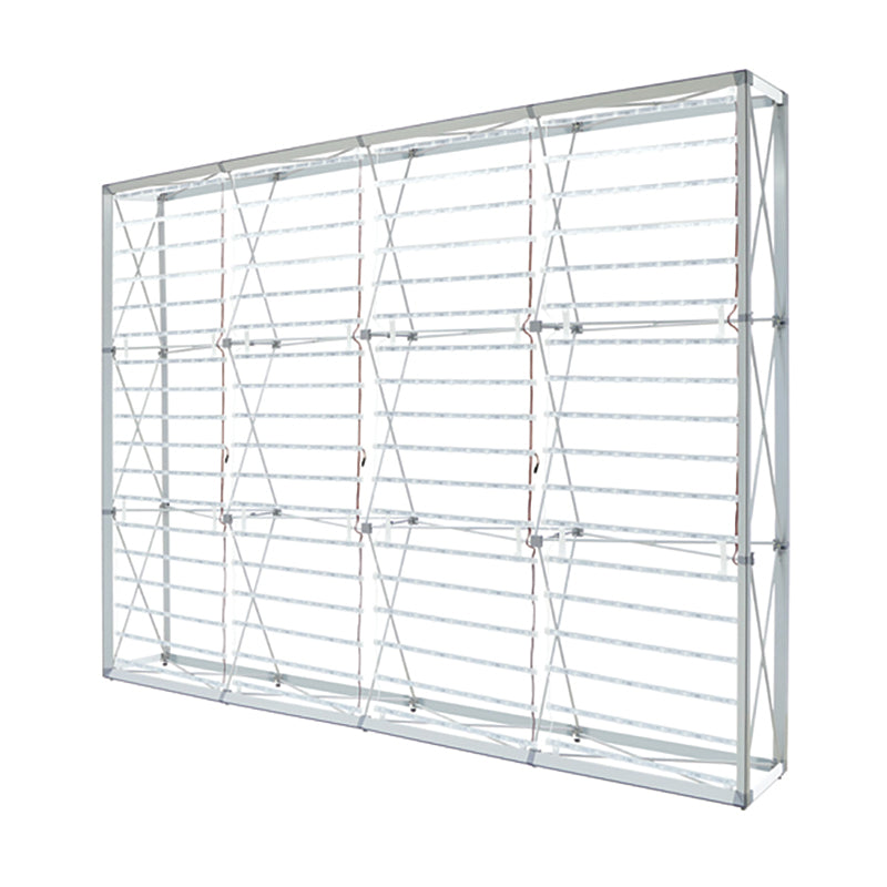 Interior view showing the powerful LED ladder lights hanging inside the 10ft backlit trade show display frame.
