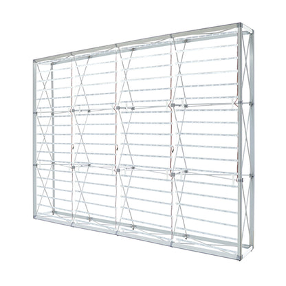 Interior view showing the powerful LED ladder lights hanging inside the 10ft backlit trade show display frame.